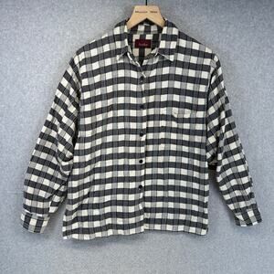 Sasha Blouse Top Womens Size L Black White Plaid Collared Button Up Long Sleeve